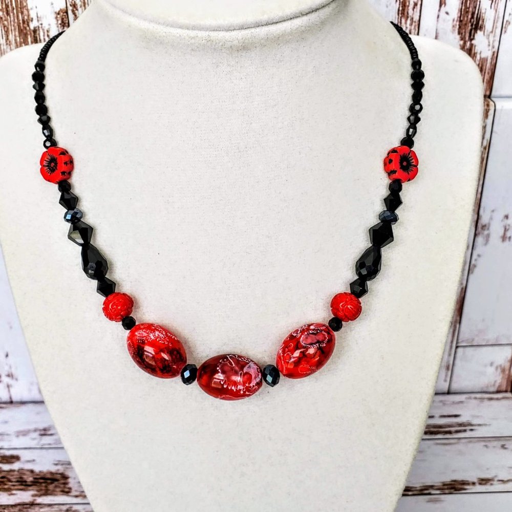 Cherry Blossom Imported Glass & Crystal Beaded Necklace
